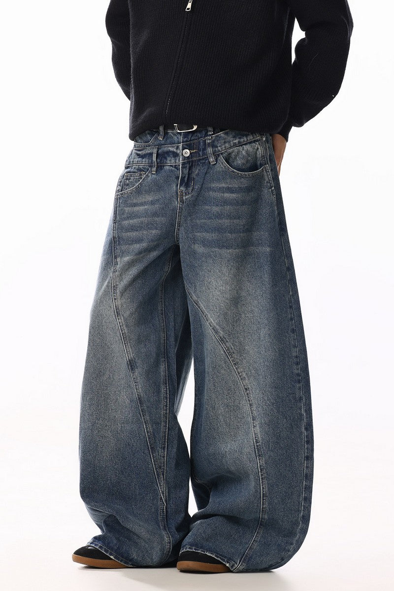 Deconstructed Curved Wide Jeans