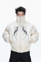 Embroidered Studded Fleece Puffer Jacket