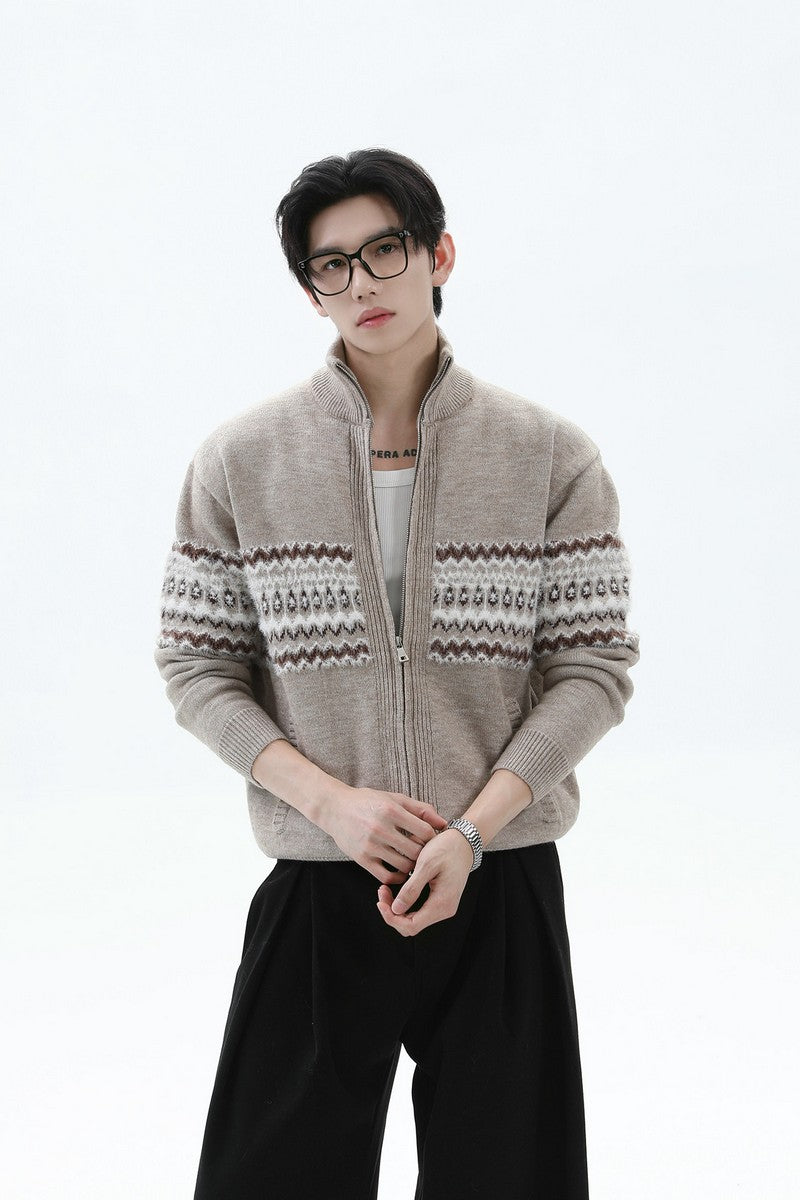 Heavyweight Fair Isle Knit Zip Cardigan