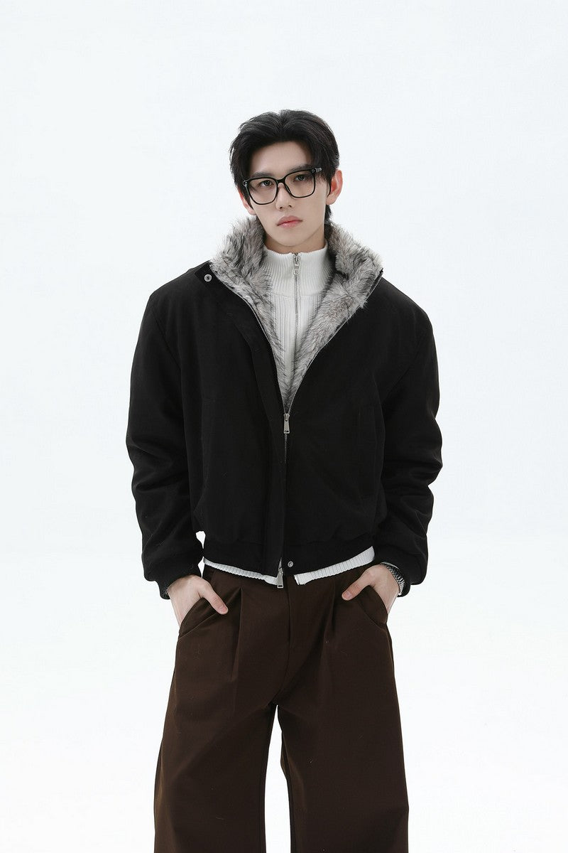 Vintage Fur Collar Bomber Jacket