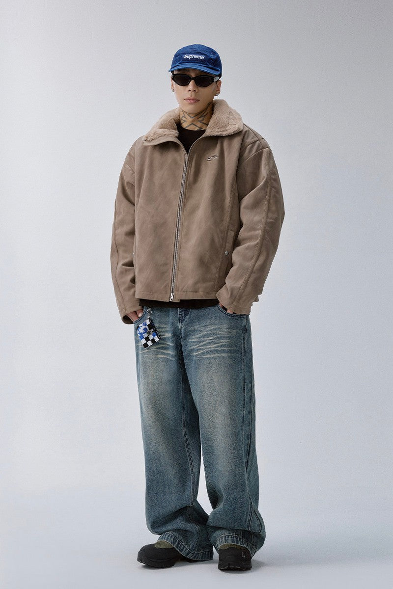 Distressed Suede Sherpa Jacket