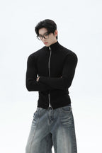 Fitted Ribbed Knit Zip Cardigan