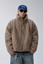 Distressed Suede Sherpa Jacket