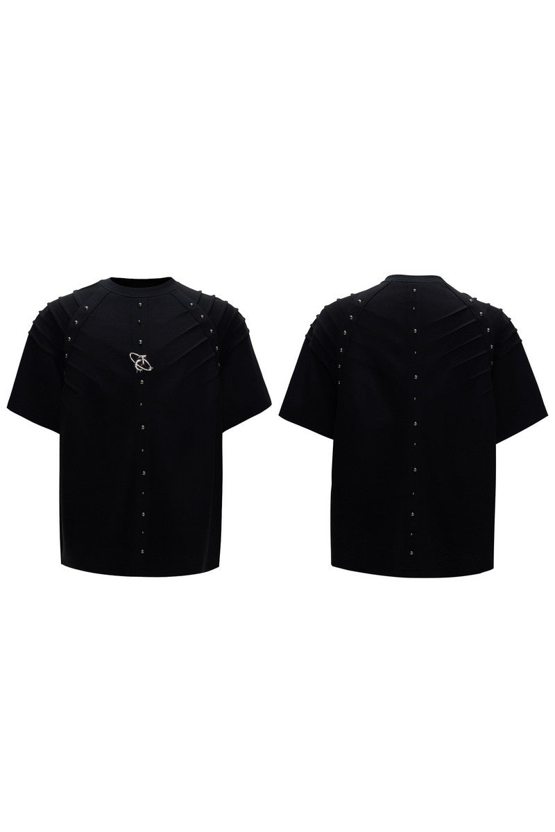 Spine Pleated Studded T-Shirt