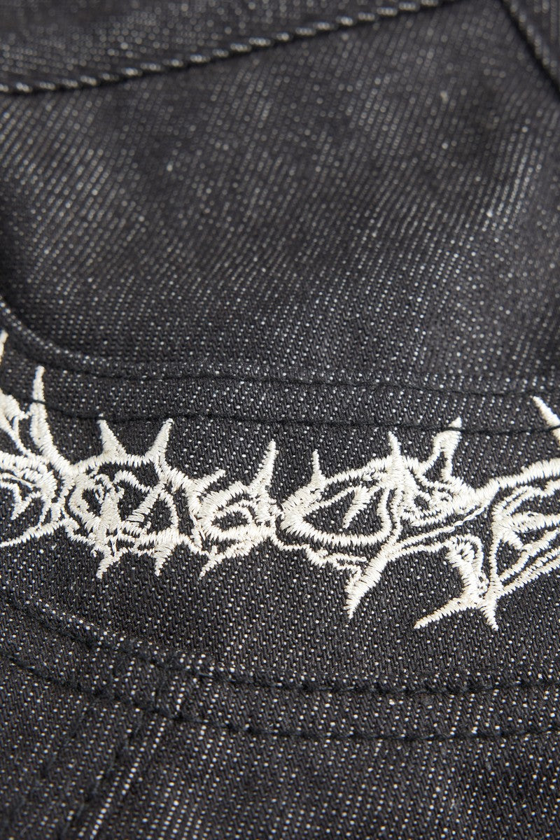 Embroidered Flared Raw Jeans