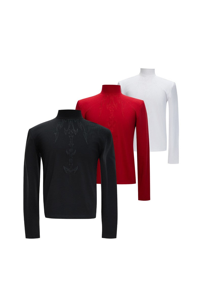Embroidered Spine Mock Neck Tee