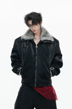 Snake Print Puffer Leather Jacket