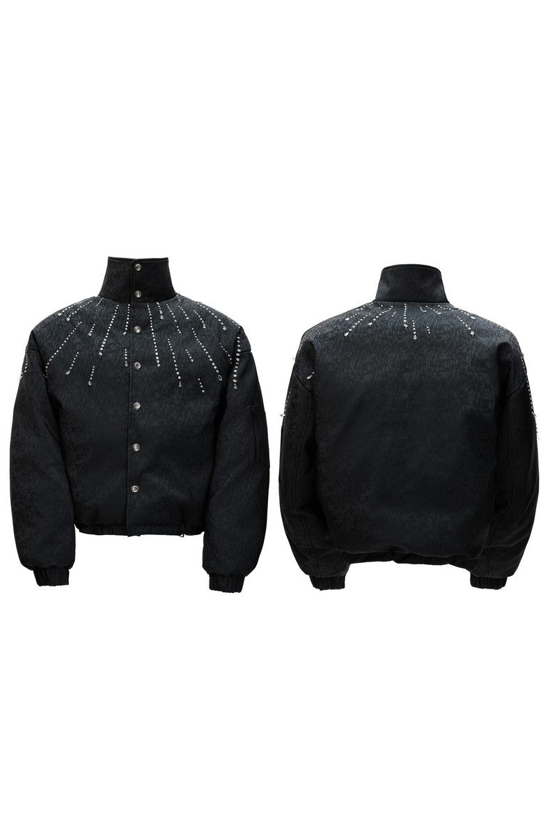 Rhinestone Textured Puffer Jacket