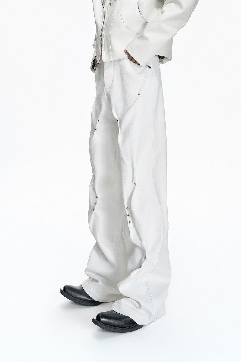 Pleated Studded Straight Jeans