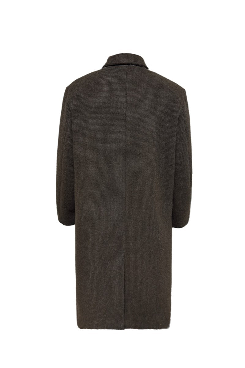 Houndstooth Wool Peak Coat
