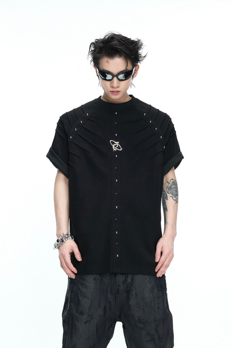 Spine Pleated Studded T-Shirt