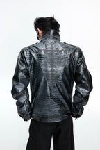 Crocodile Embossed Leather Jacket
