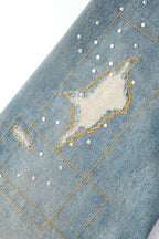 Distressed Patchwork Studded Jeans