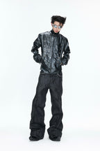 Crocodile Embossed Leather Jacket
