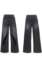 Washed Sequin Straight Jeans
