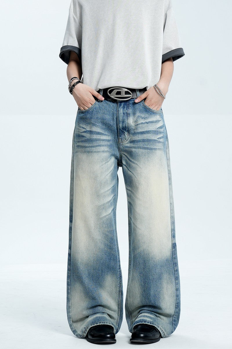 Whiskered Straight Blue Jeans