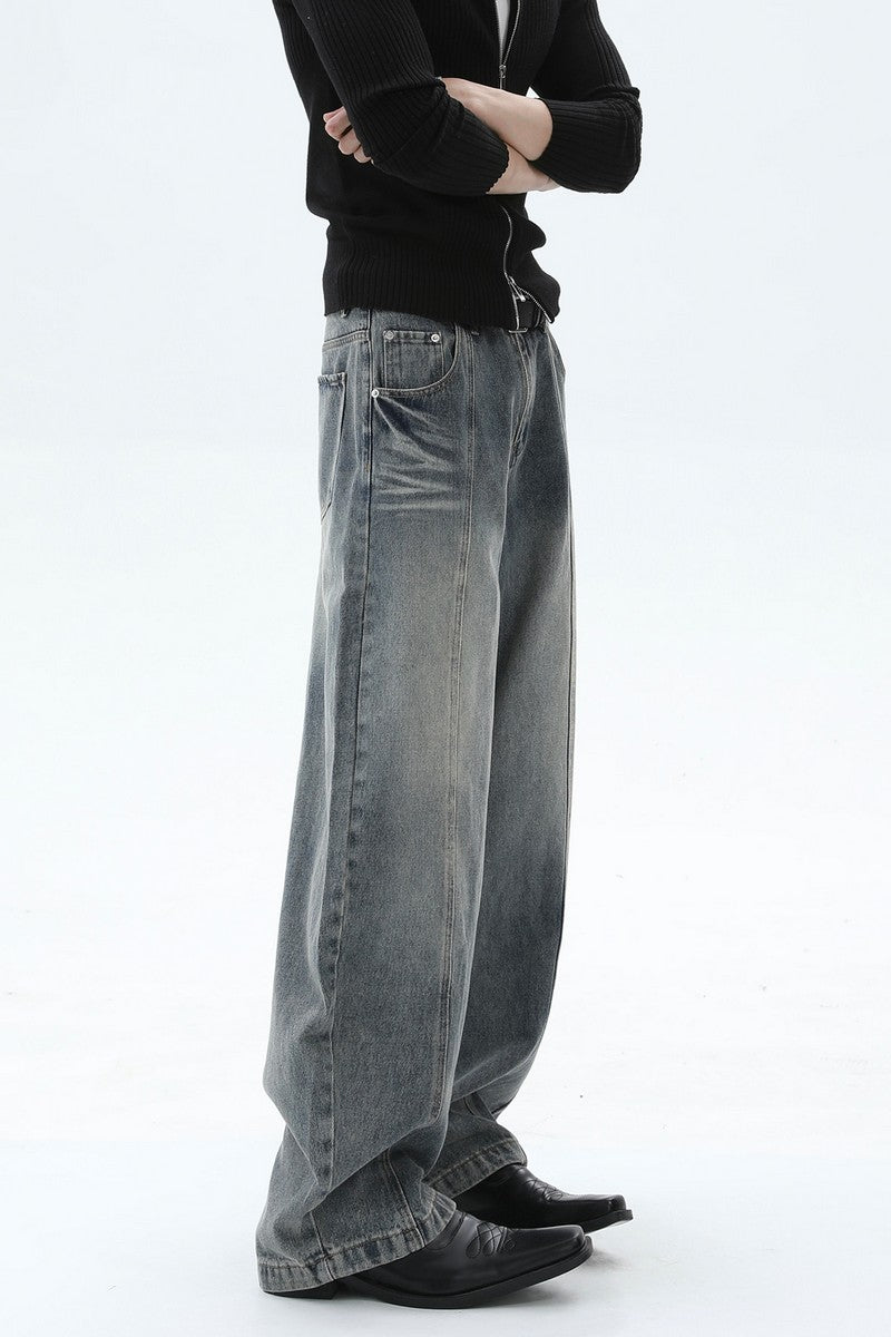 Washed Deconstructed Wide Leg Jeans