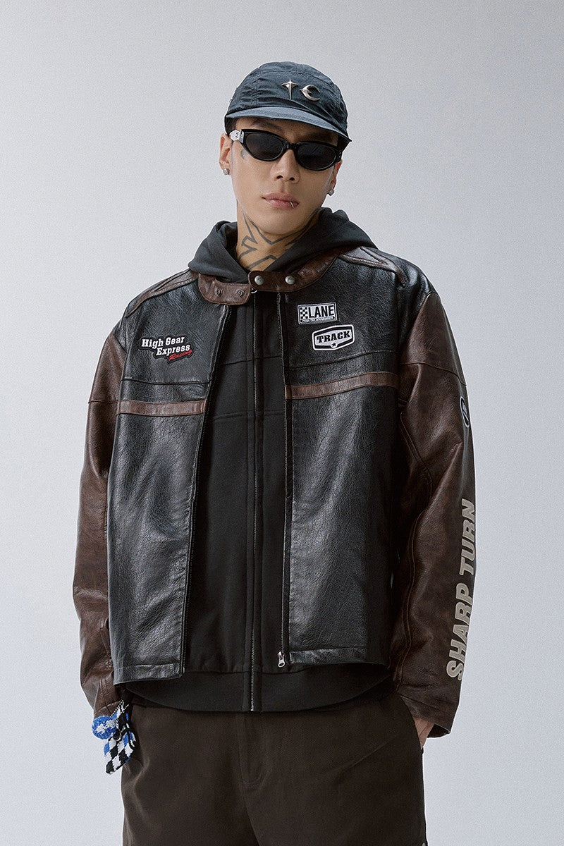Embroidered Colorblock Moto Jacket
