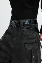 Metal Spine Buckle Leather Belt