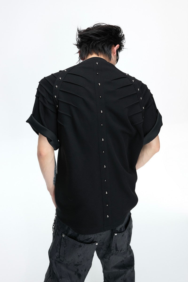 Spine Pleated Studded T-Shirt
