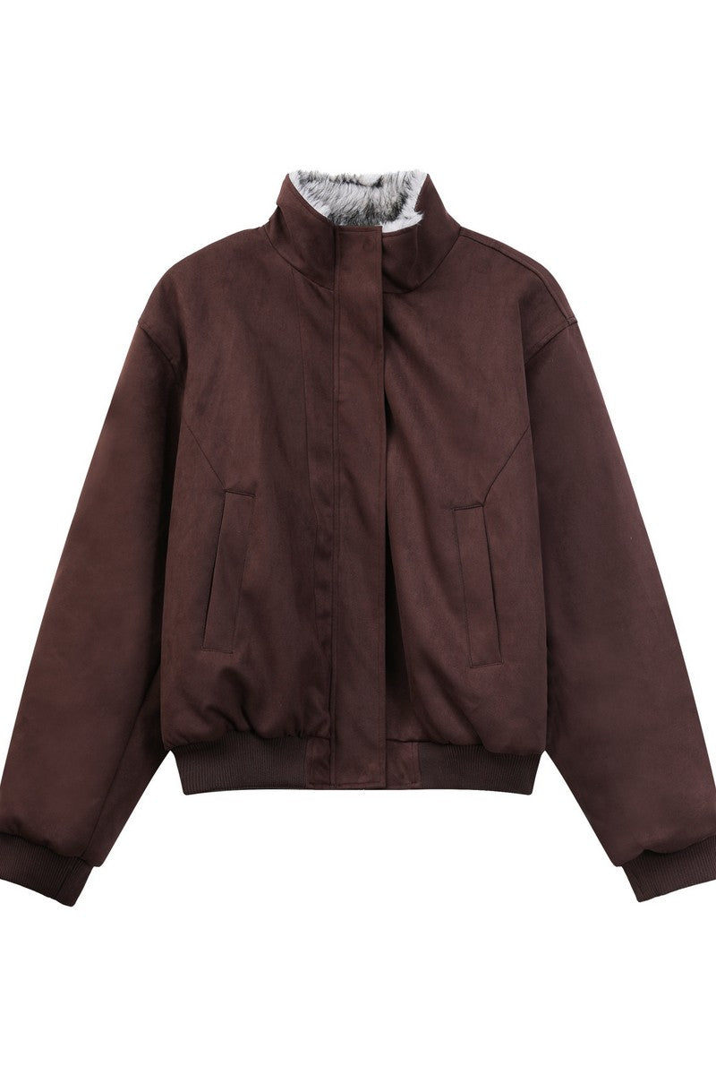 Vintage Fur Collar Bomber Jacket