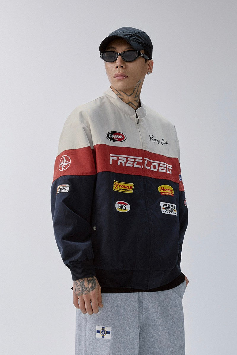 Embroidered Racing Varsity Jacket