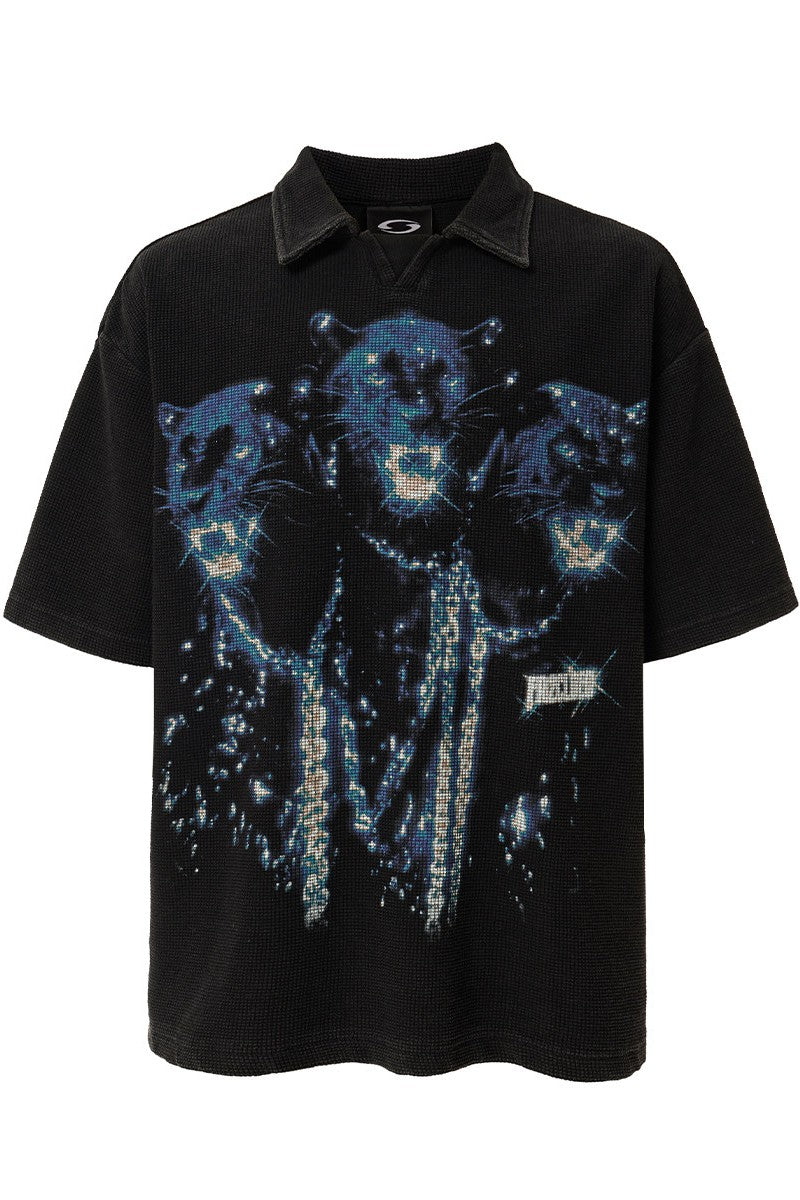Distressed Printed Polo Shirt
