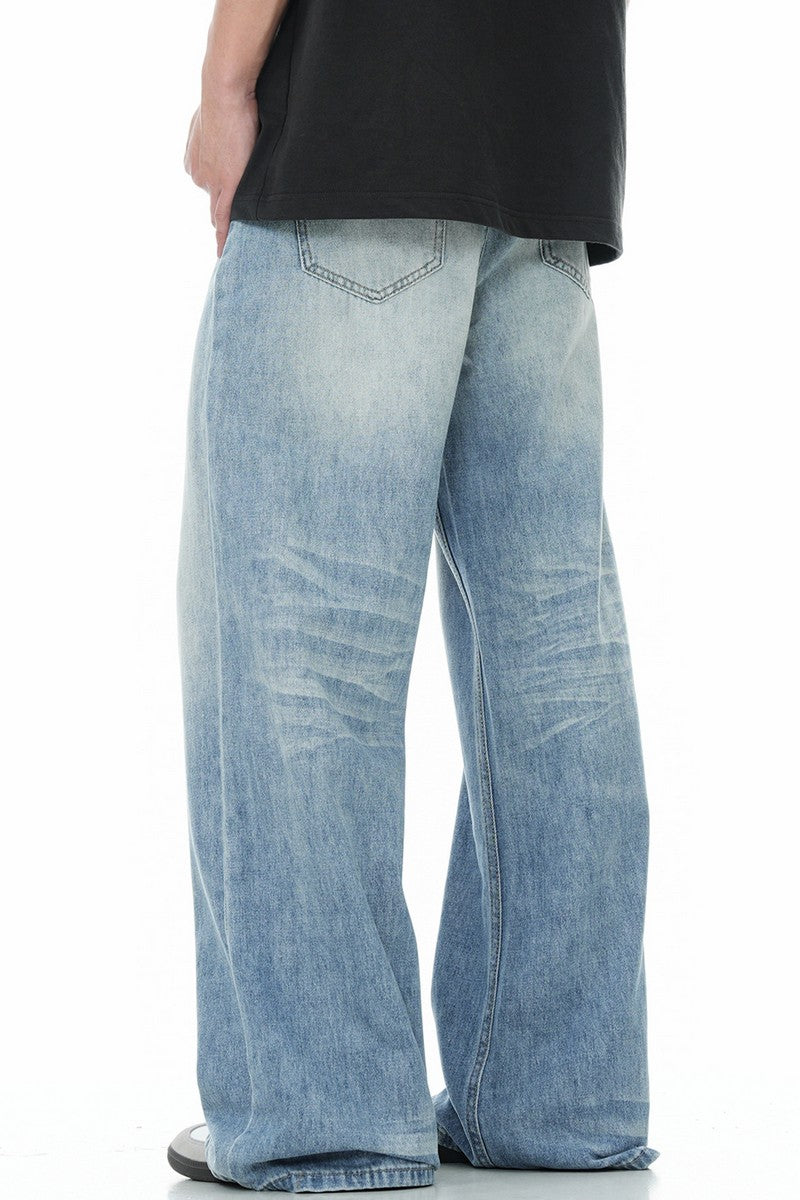 Washed Whisker Wide Jeans