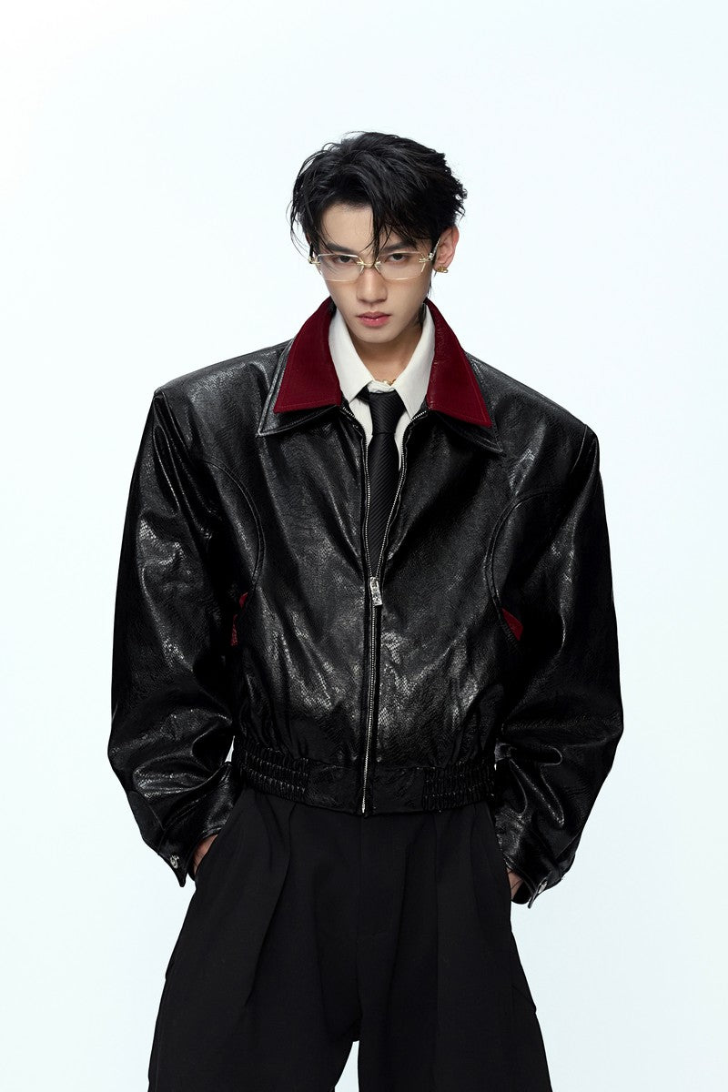 Glossy Snake Print Leather Jacket - EU Only