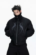 Embroidered Studded Fleece Puffer Jacket