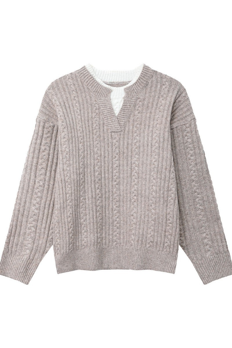 Layered Look Cable Knit Sweater