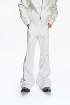 Pleated Studded Straight Jeans