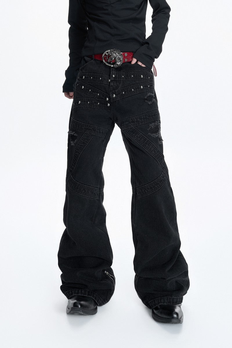 Distressed Studded Curved Jeans