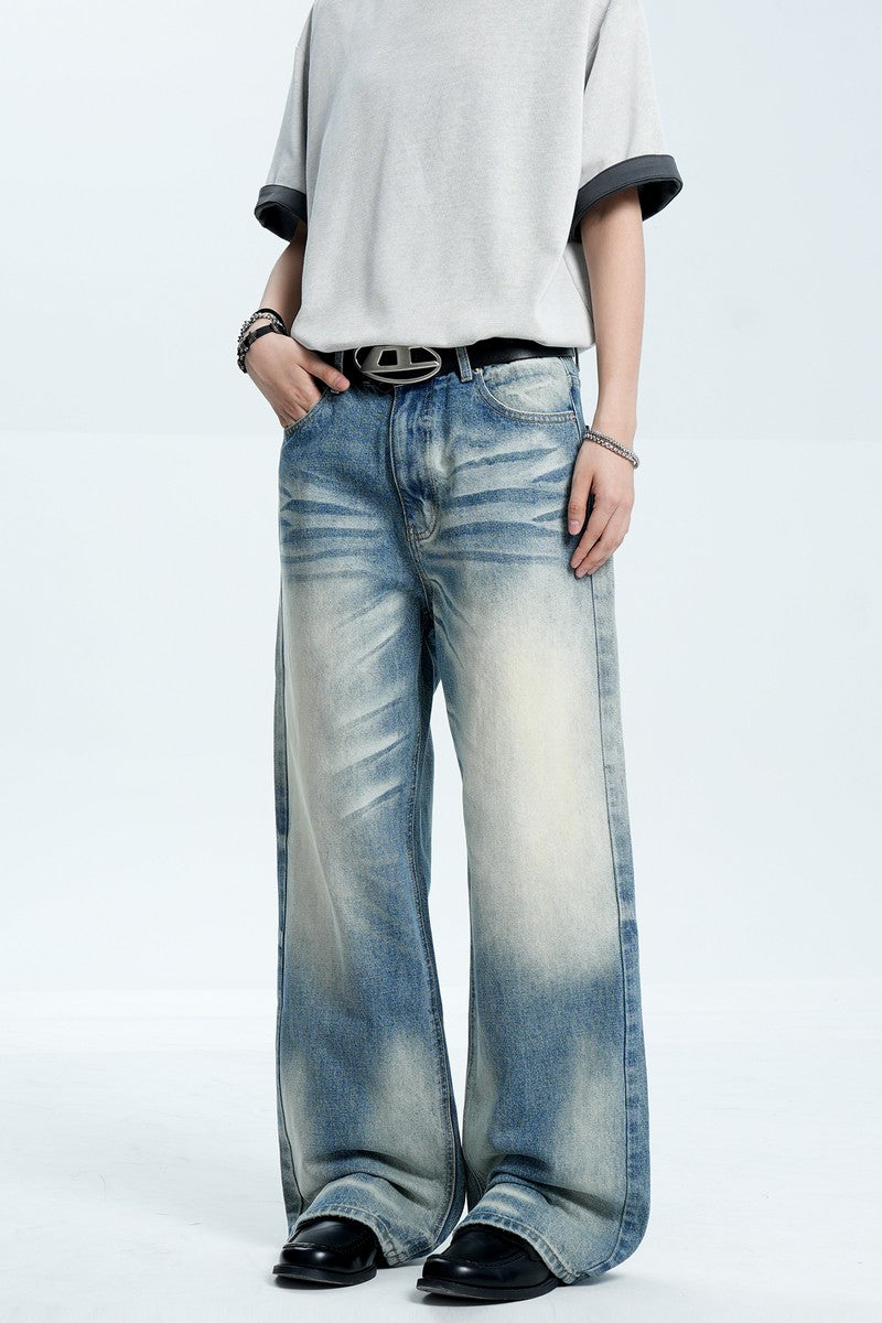 Whiskered Straight Blue Jeans