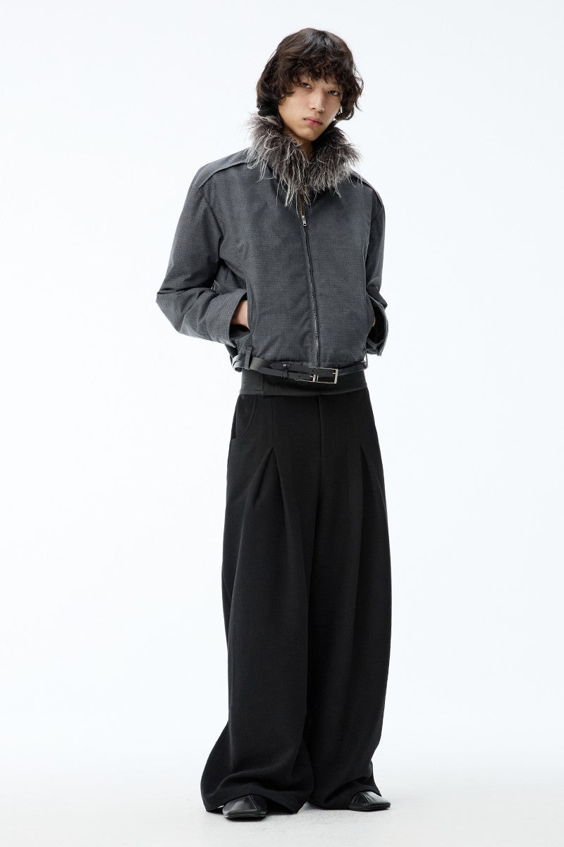 Washed Jacket with Detachable Fur Collar