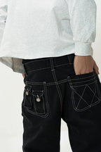 Washed Cargo Cotton Wide Leg Pants