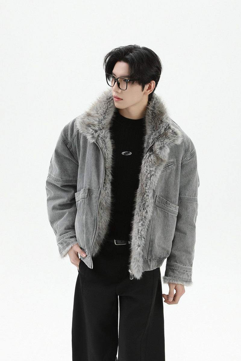 Faux Fur Collar Denim Jacket