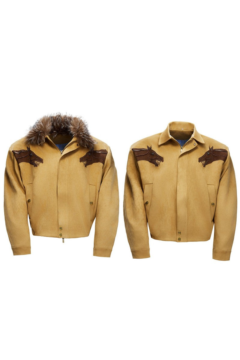 Suede Fur Collar Embellished Jacket