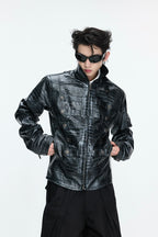 Crocodile Embossed Leather Jacket