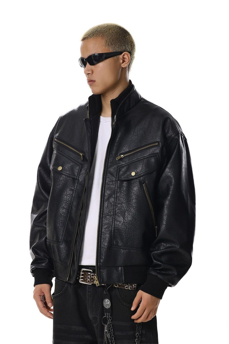 Textured PU Leather Jacket