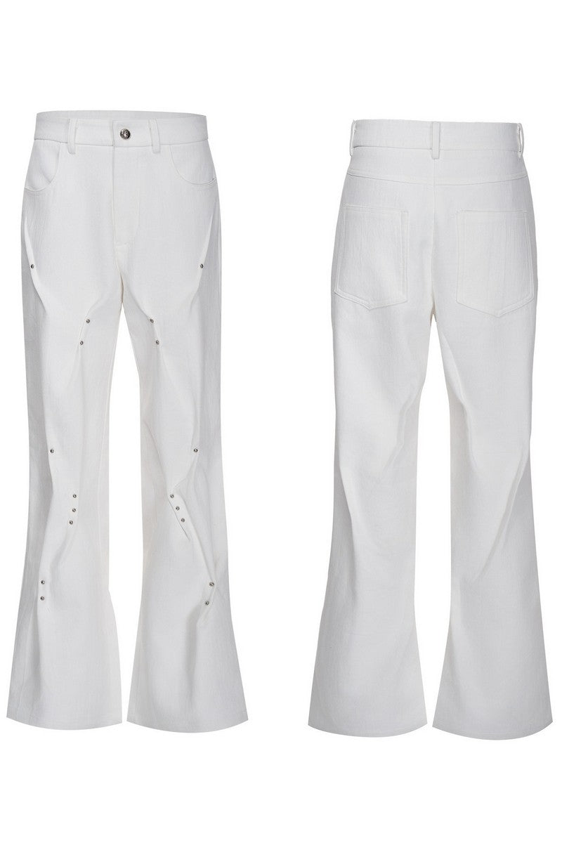 Pleated Studded Straight Jeans