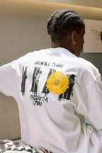 Distressed Logo Floral Embroidery T-Shirt
