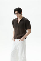 Ombre Wool Knit Polo Cardigan