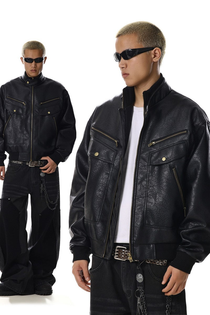 Textured PU Leather Jacket