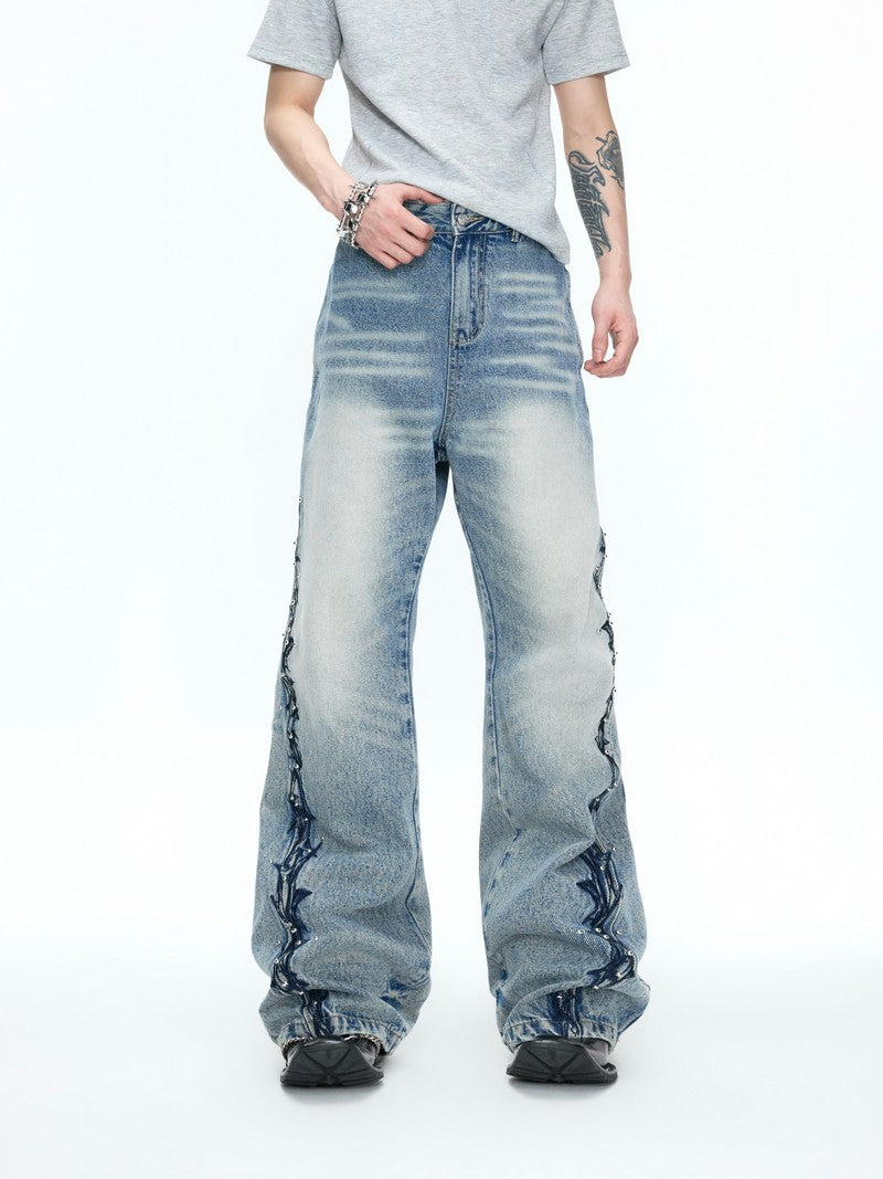 Embroidered Studded Jeans