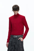 Embroidered Spine Mock Neck Tee