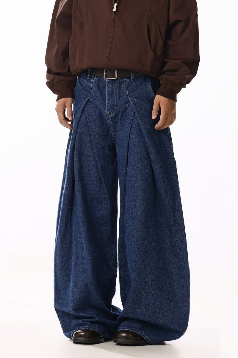 Vintage Pleated Wide Jeans