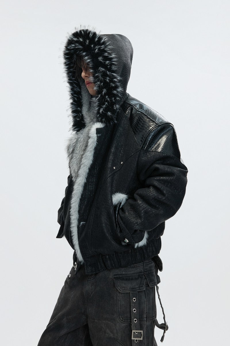Faux Fur Pattern Puffer Jacket