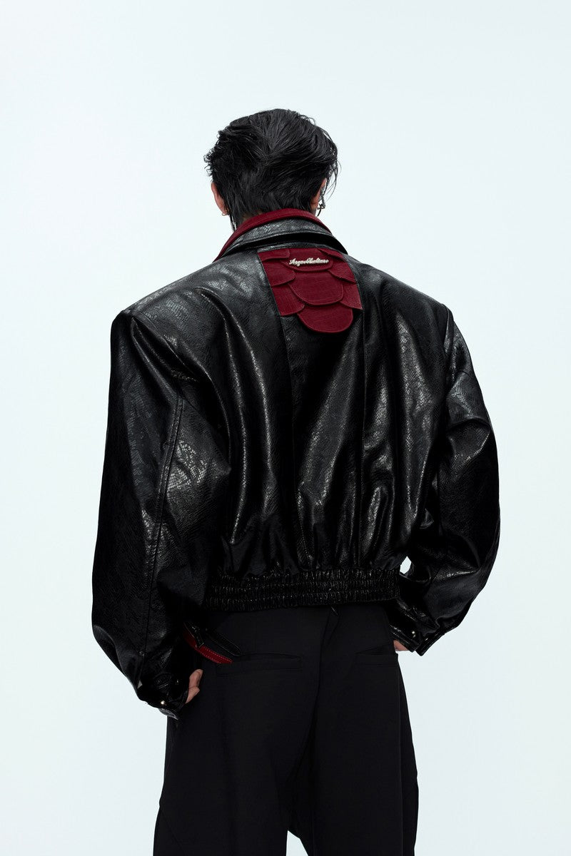 Glossy Snake Print Leather Jacket - EU Only