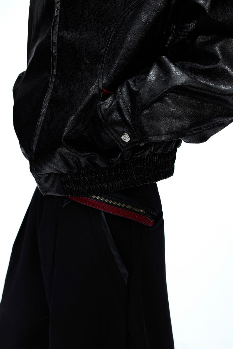Glossy Snake Print Leather Jacket - EU Only
